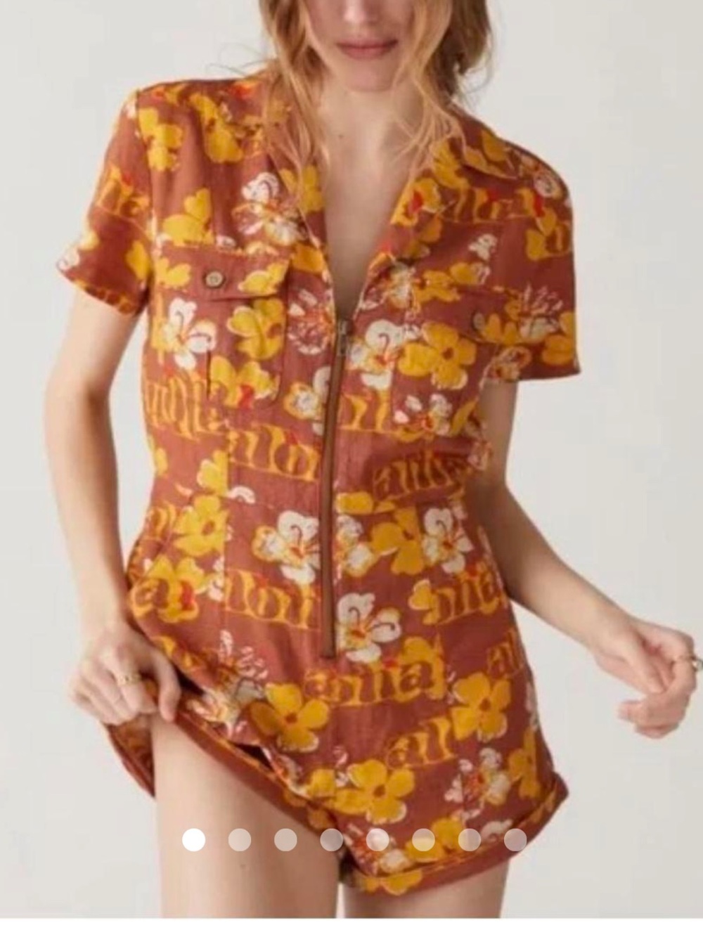 Urban Outfitters Rust Hawaii Zip Romper with Yellow Accents